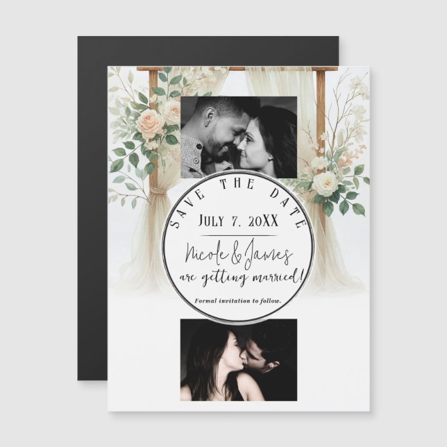 Arc en bois floral verdure roses Save the Date (Devant / Derrière)