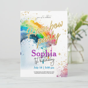 Arc-en-ciel Aquarelle Or Invitation Anniversaire
