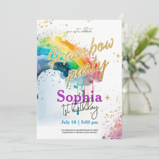 Arc-en-ciel Aquarelle Or Invitation Anniversaire