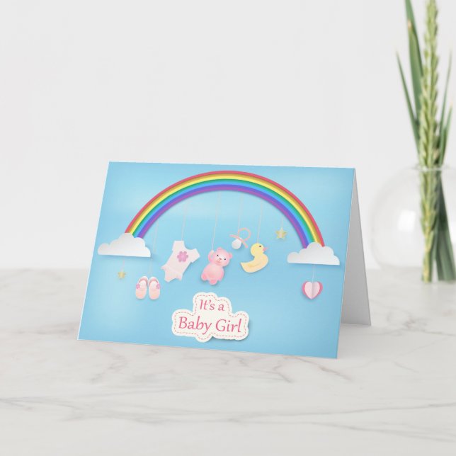Arc en ciel avec jouets douche carte bébé fille (Devant)