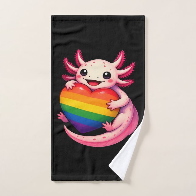 Arc-en-ciel Axolotl Cœur Fierté Amphibien (Serviette à main)
