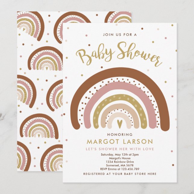 Arc-en-ciel Baby shower Invitation Muted Pastel Ar (Devant / Derrière)