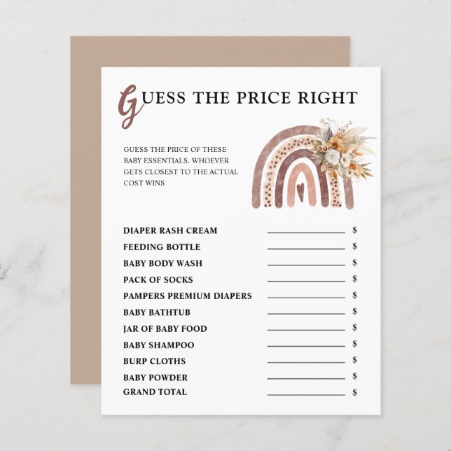 Arc-en-ciel Boho | Devinez Le Baby shower Prix Jus (Devant / Derrière)