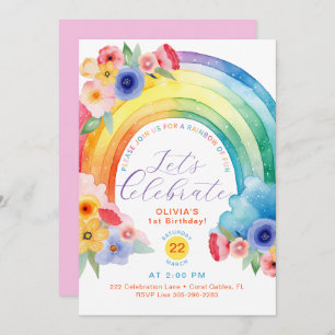 Arc en ciel coloré 1er anniversaire Invitation