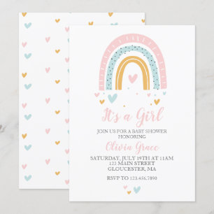 Arc-en-ciel et Cœur Fille Baby Shower Invitation P