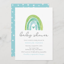 Arc en ciel et coeurs Baby shower bleu invitation