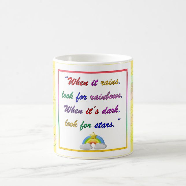 Arc-en-ciel et étoiles - Mug Jaune Motivationnel (Centre)