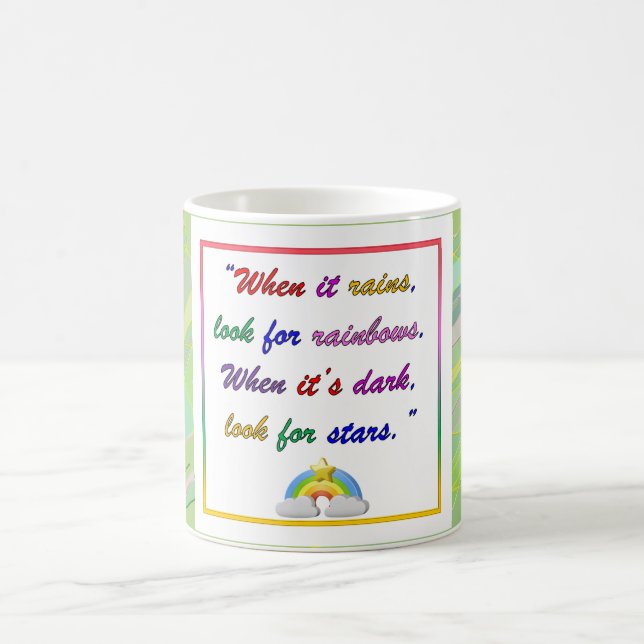 Arc-en-ciel et étoiles - Mug vert motivationnel (Centre)