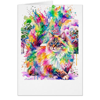 Arc-en-ciel Fantaisiste Chat Fluffy Aquarelle en H