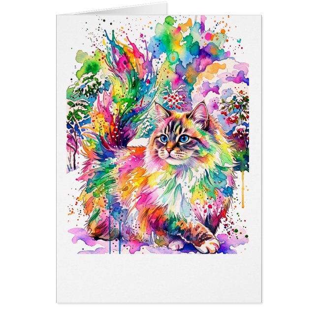 Arc-en-ciel Fantaisiste Chat Fluffy Aquarelle en H (Devant)