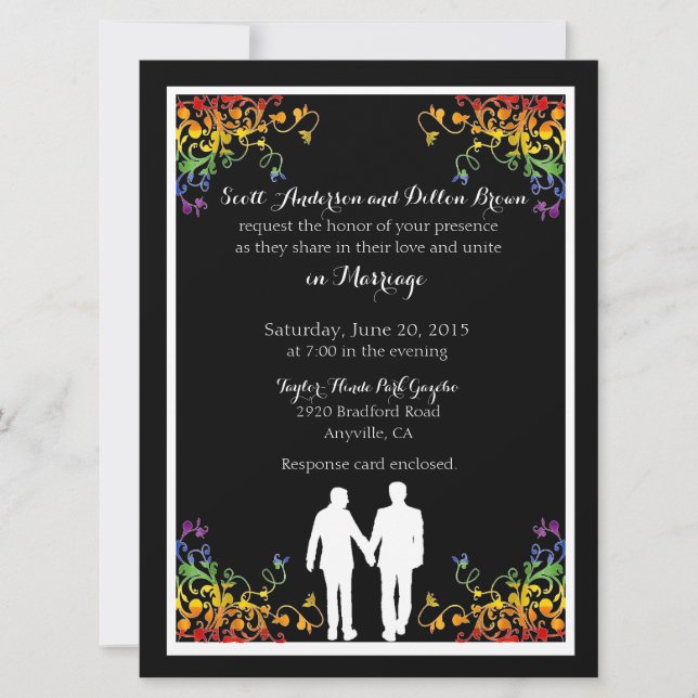 Arc-en-ciel fleurit Gay Wedding Invitations (Devant)