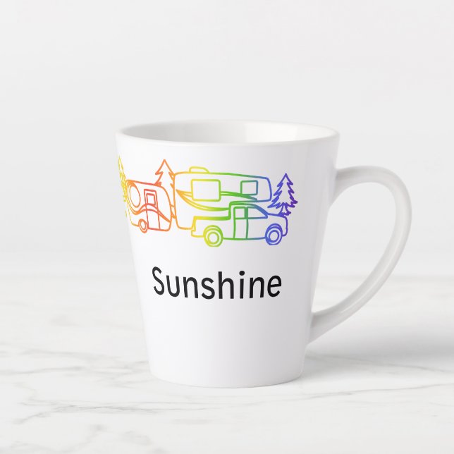 Arc-en-ciel Happy Campers Latte Mug personnalisé (Droite)