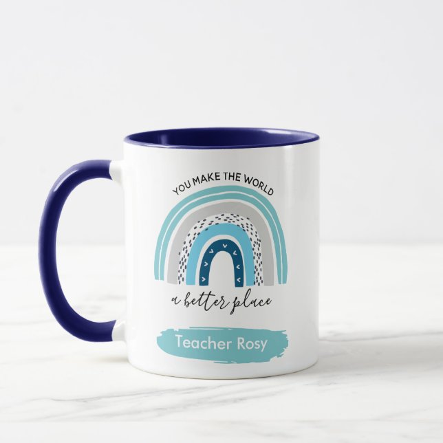 Arc-en-ciel Mugs Boho Blue Personnalisé (Gauche)
