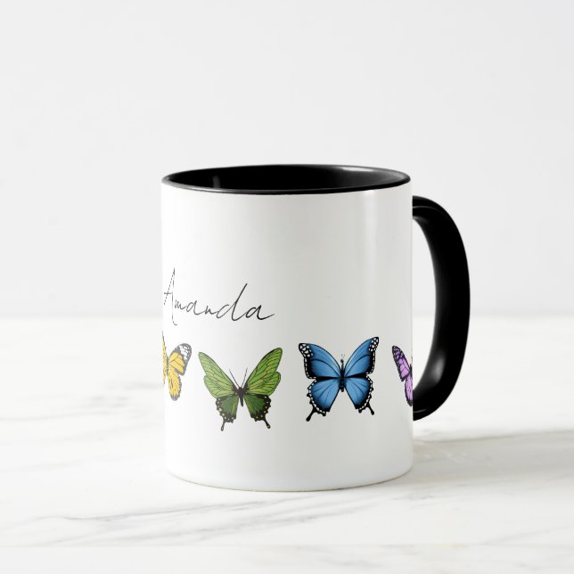 Arc-en-ciel Papillon Personnalisé Mug de café (Devant droit)