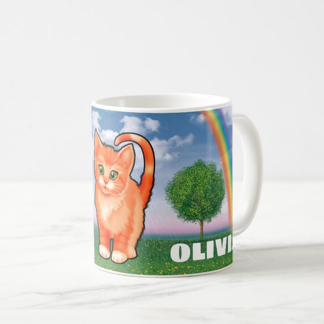 Arc-en-ciel personnalisé et chaton Mug (Devant droit)