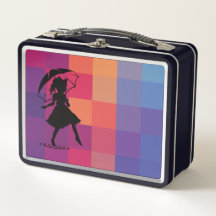 Arc en ciel Pixel Silhouette Girl Metal Lunchbox