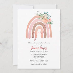 Arc-en-ciel rose, Invitation Baby shower fille Boh