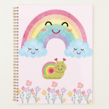 Arc-en-ciel souriant heureux avec escargot mignon 
