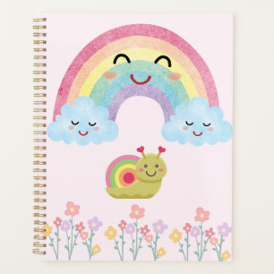 Arc-en-ciel souriant heureux avec escargot mignon