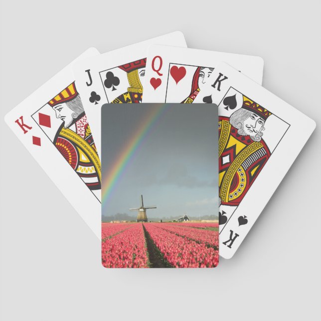 Arc-en-ciel, tulipes et cartes de jeu de moulin à (dos)