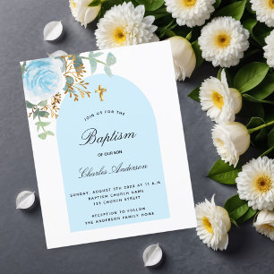 Arc floral bleu budget baptême invitation