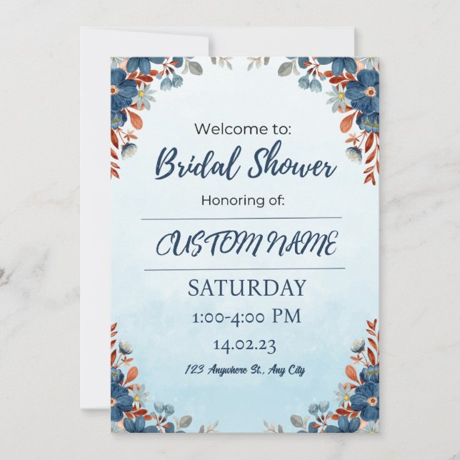 Arc Floral Bleu Été Douche nuptiale Invitation (Devant)