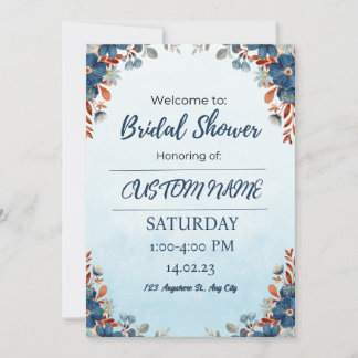 Arc Floral Bleu Été Douche nuptiale Invitation