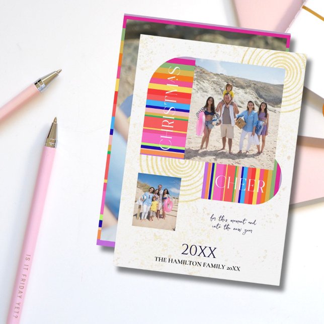 Arc géométrique moderne 3 Photos Carte de vacances (Créateur téléchargé)