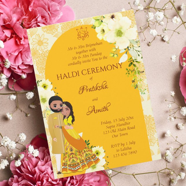 Arc indien de fleurs jaunes invitations haldi (Créateur téléchargé)