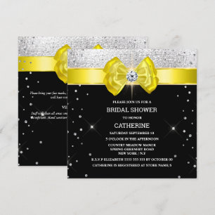 Arc jaune noir élégant brillant argent Invitation