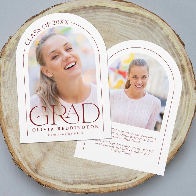 Arc minimal moderne 2 photo Red Grad Faire-part (Créateur téléchargé)