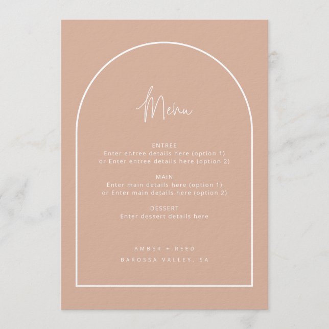 Arc moderne menu minimaliste Script Blush Pink Mar (Devant)