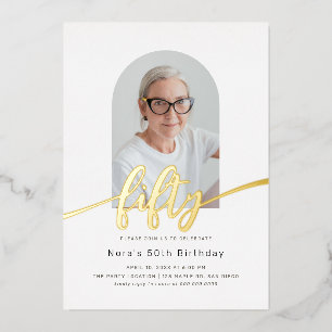 Arc moderne Photo 50th Birthday Foil Invitation