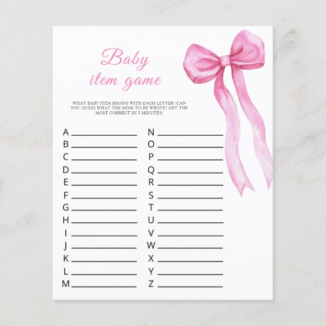 Arc rose - Baby Item Game. Jeu baby shower (Devant)