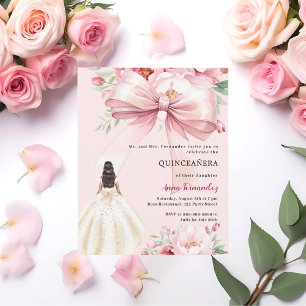 Arc rose pâle robe florale Quinceanera invitation