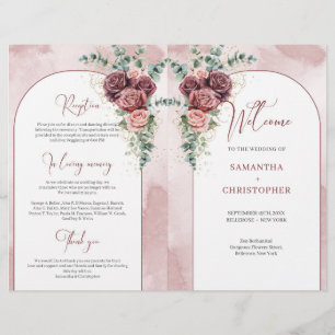 Arc rustique bordeaux broussailleux rose eucalyptu