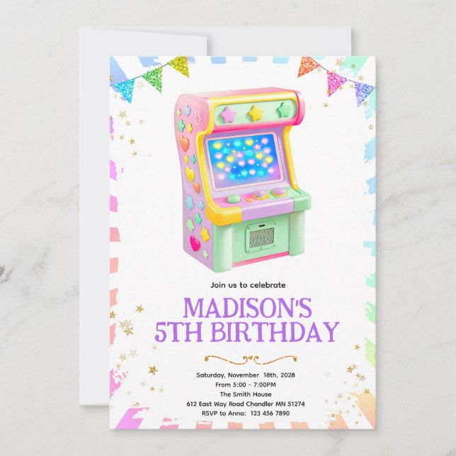 Arcade game girl party invitation (Devant)