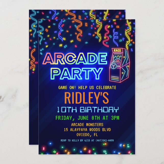 Arcade Party Anniversaire Invitation (Devant / Derrière)