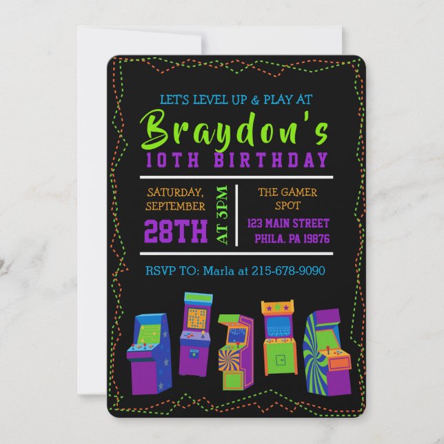 ARCADE VIDÉO JEU JEUX Anniversaire Fête Invitation (Devant)