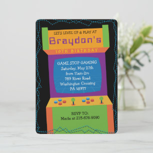 ARCADE VIDÉO JEU JEUX Anniversaire Fête Invitation