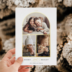 Arch 3 Photo Merry & Bright Gold Foil Carte de vac