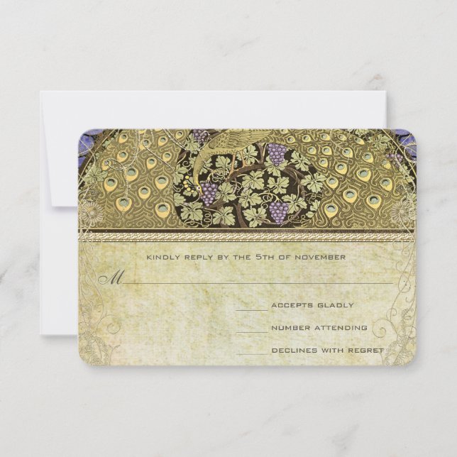 Arch Art Nouveau Peacock Birds Wedding RSVP (Devant)