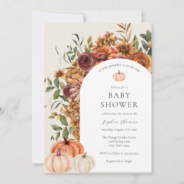 Arch Automne Citrouille Baby shower Invitation (Devant)