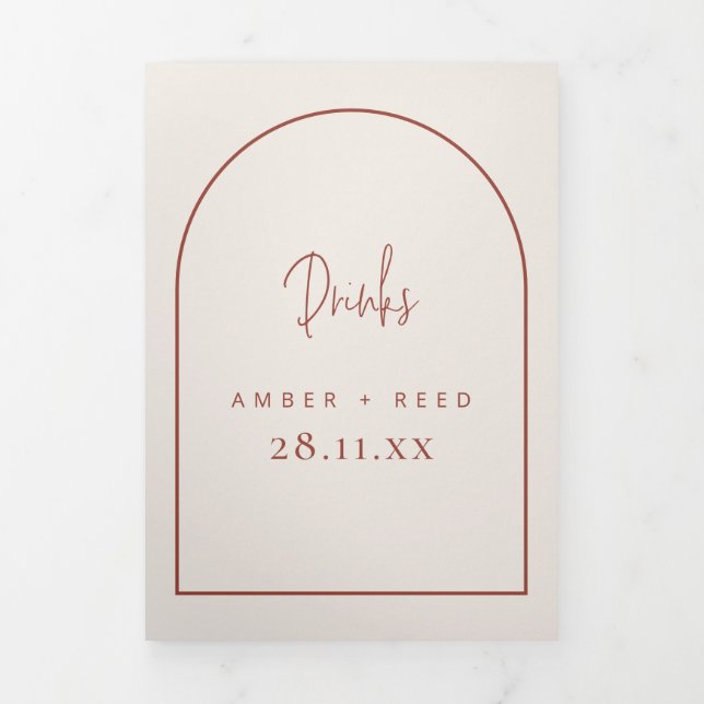 Arch Crème & Terracotta Boissons Menu pour Mariage (Page de couverture)