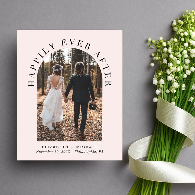 Arch Photo rose Mariage Réception Invitation (Celebrate your love story with an invitation showcasing your favorite photo in an elegant arch frame)