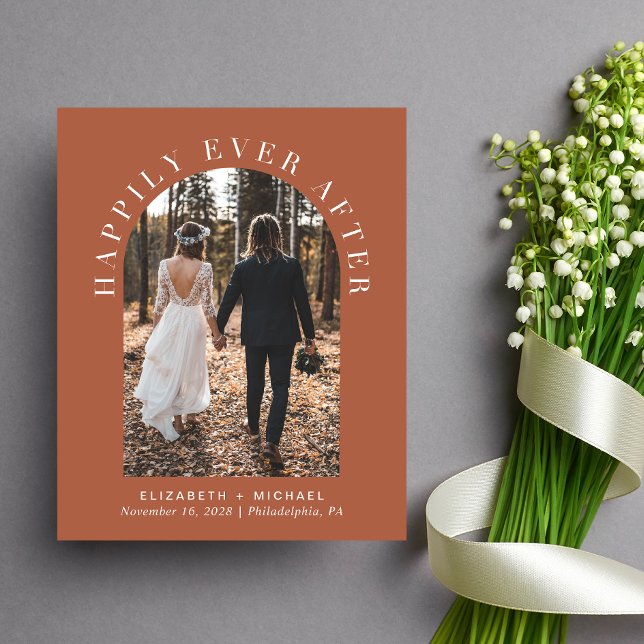 Arch Photo Terracotta Mariage Réception Invitation (Celebrate your love story with an invitation showcasing your favorite photo in an elegant arch frame)