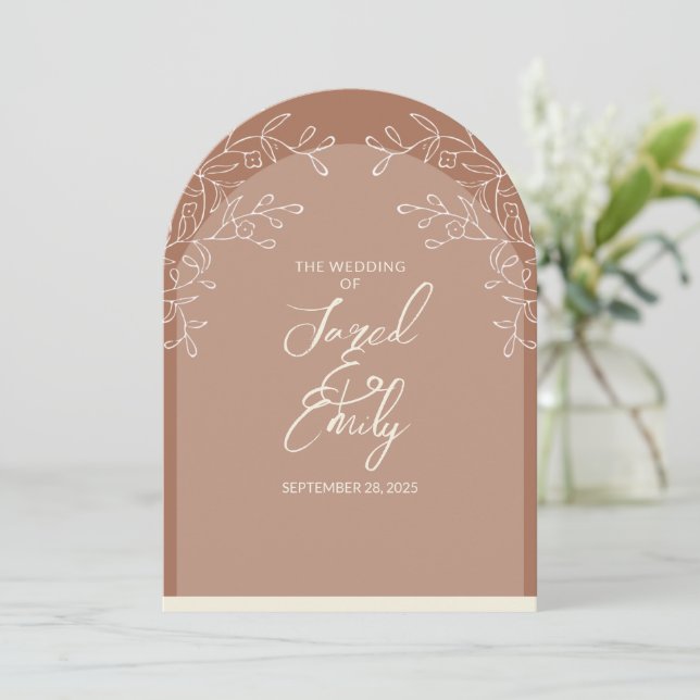 Arch Style Mocha Code QR Faire-part de mariage Bro (Debout devant)