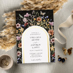 Arche Boho Noir Faire-part de mariage<br><div class="desc">Invitation à l'huile de Faire-part de mariage de Boho noir. Cette invitation à la feuille mariage en arc de bouho élégante et élégante présente de magnifiques fleurs sauvages aquarelles peints à la main, disposés comme un cadre magnifique. Le dos comprend un beau bouquet de coordination avec un monogramme pour la...</div>