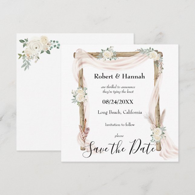 Arche de Mariage floral Boho Enregistrer la date (Devant / Derrière)