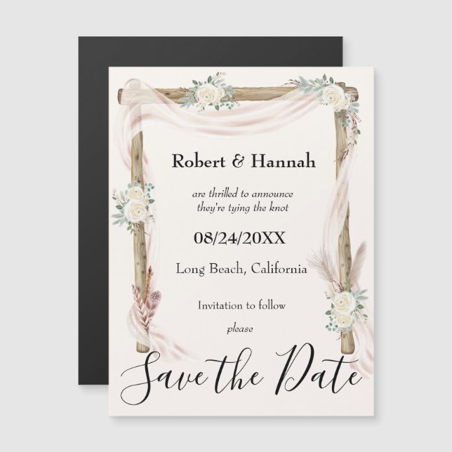 Arche de Mariage floral Boho Save the Date Magnet (Devant / Derrière)